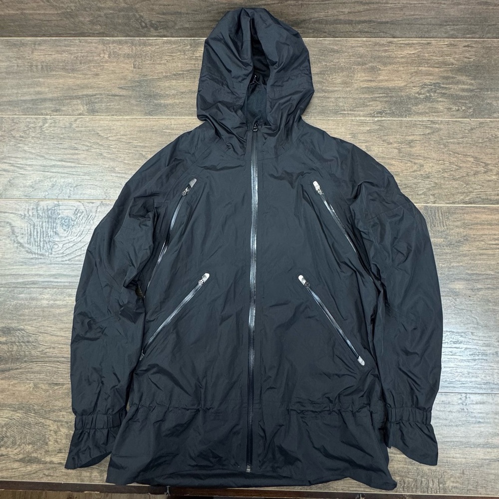 Lululemon Rain Jacket Womens 10 Black Multi Zip Hooded Coat Vented Outdoor